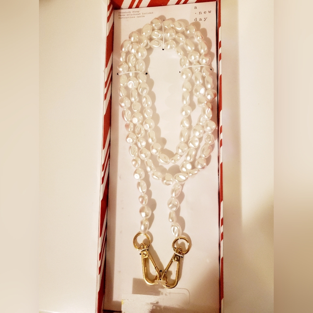 a new day Faux Pearl Crossbody Purse/Phone Strap with Gold Accents New